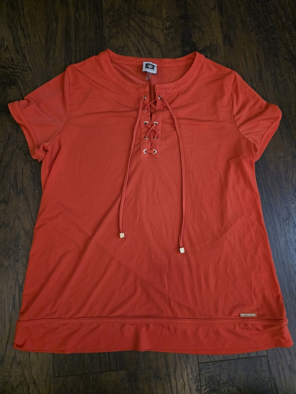 Anne Klein Coral Lace-Up Short Sleeve Top